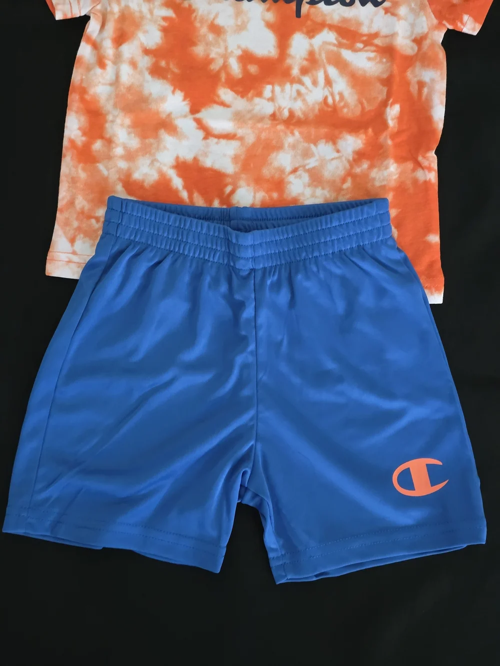 Champion Kids Orange & White Tie-Dye Logo Tee with Blue Shorts 2T